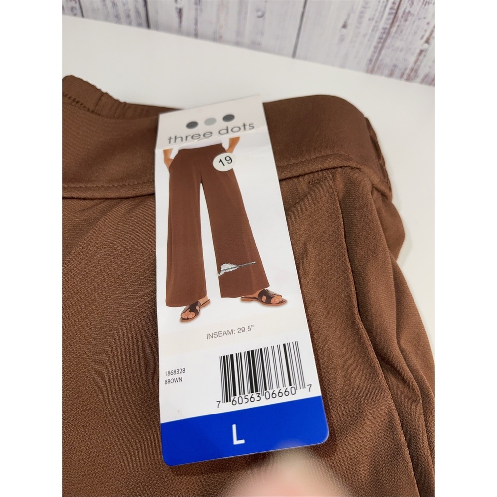 Three Dots Women's Wide-Leg Pull-On Pants, Brown, Size L